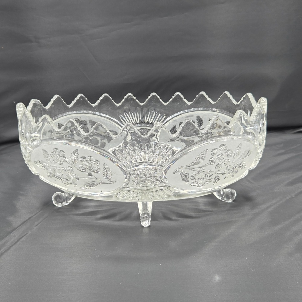 Crystal d'Adriana Flora Collection Footed Oval Bowl 24% Lead Centerpiece VINTAGE
